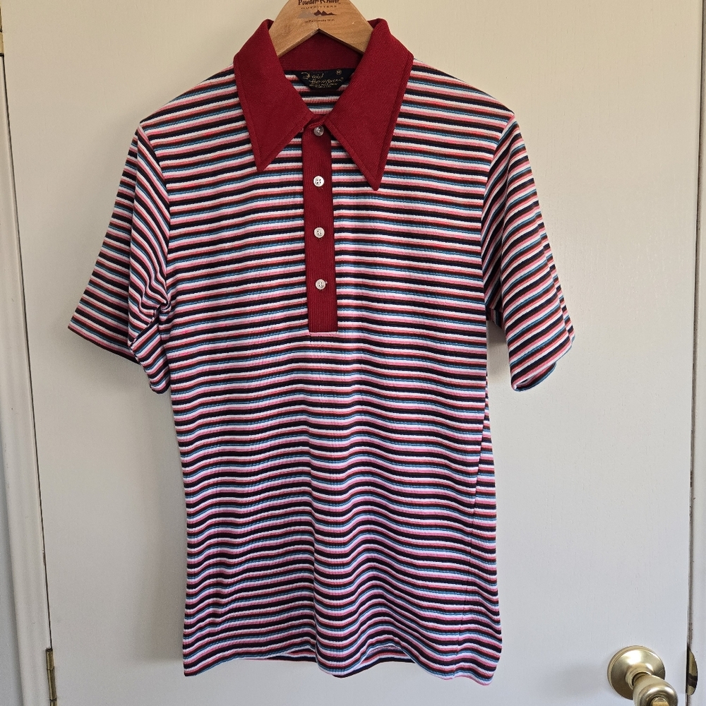 Vintage Striped Polo Shirt - Red Blue and White Men's M